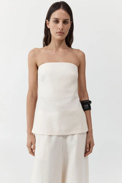 St. Agni Strapless Rouleau Tie Top in Ivory