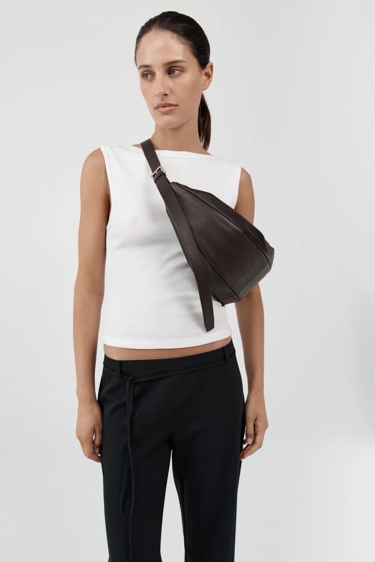 St. Agni Adjustable Slim Crescent Bag in Coffee