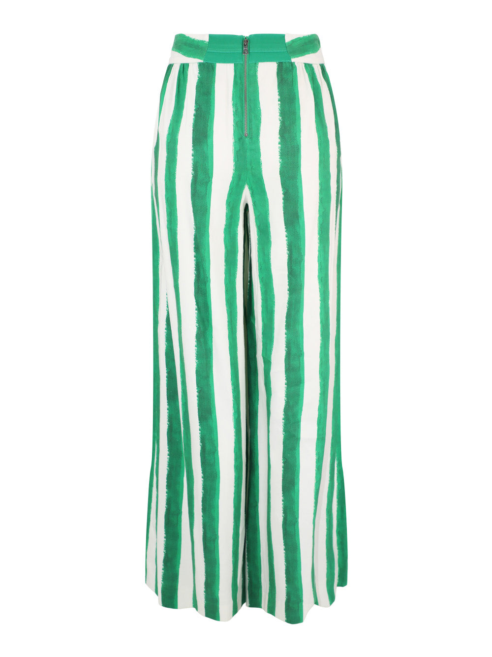 Alice + Olivia Samara High Rise Pleated Pants in Painted Stripe/Emerald