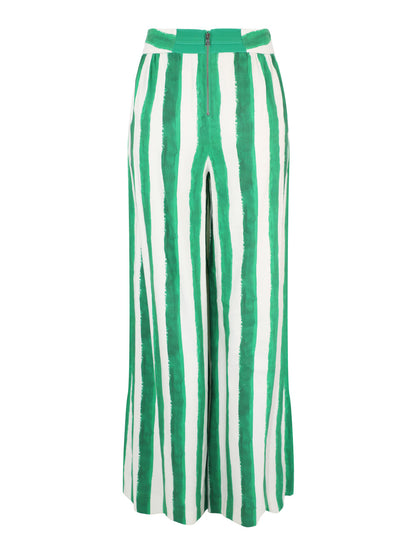 Alice + Olivia Samara High Rise Pleated Pants in Painted Stripe/Emerald