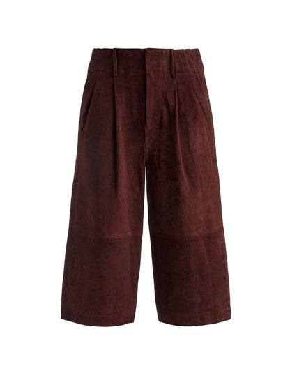 Alice + Olivia Eloise Suede Wide Leg Gaucho Pant in Dark Chocolate