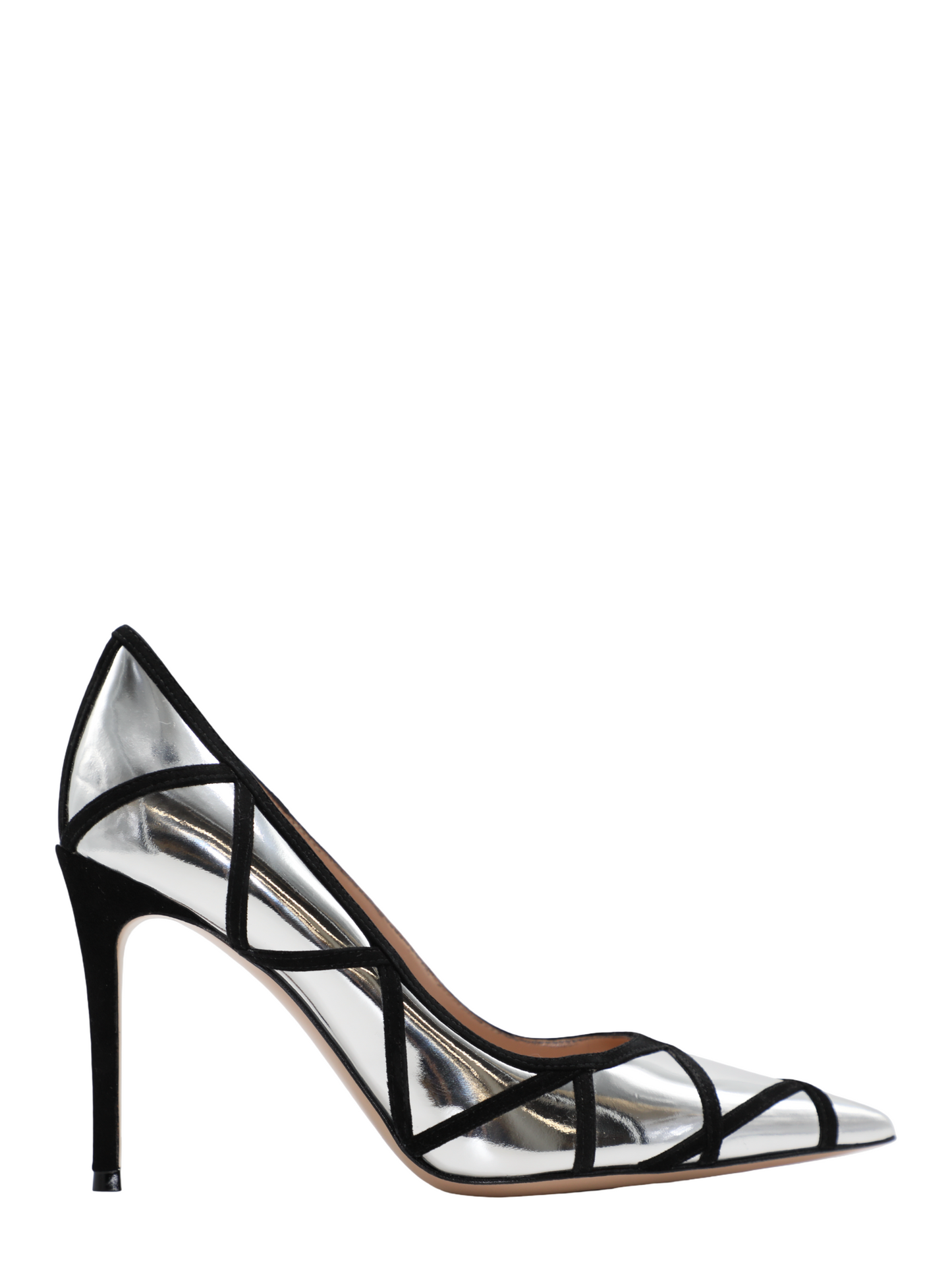 Gianvito Rossi Metal+Camoscio Heel in Silver & Black
