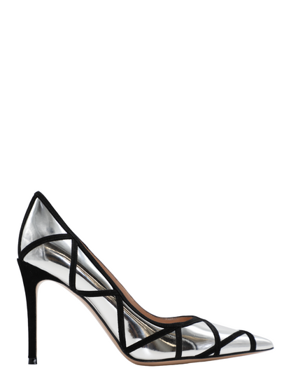 Gianvito Rossi Metal+Camoscio Heel in Silver & Black