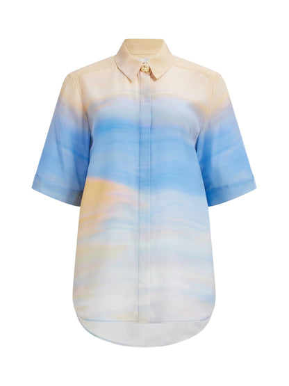 Aje Avalon Short Sleeve Silk Shirt in Horizon