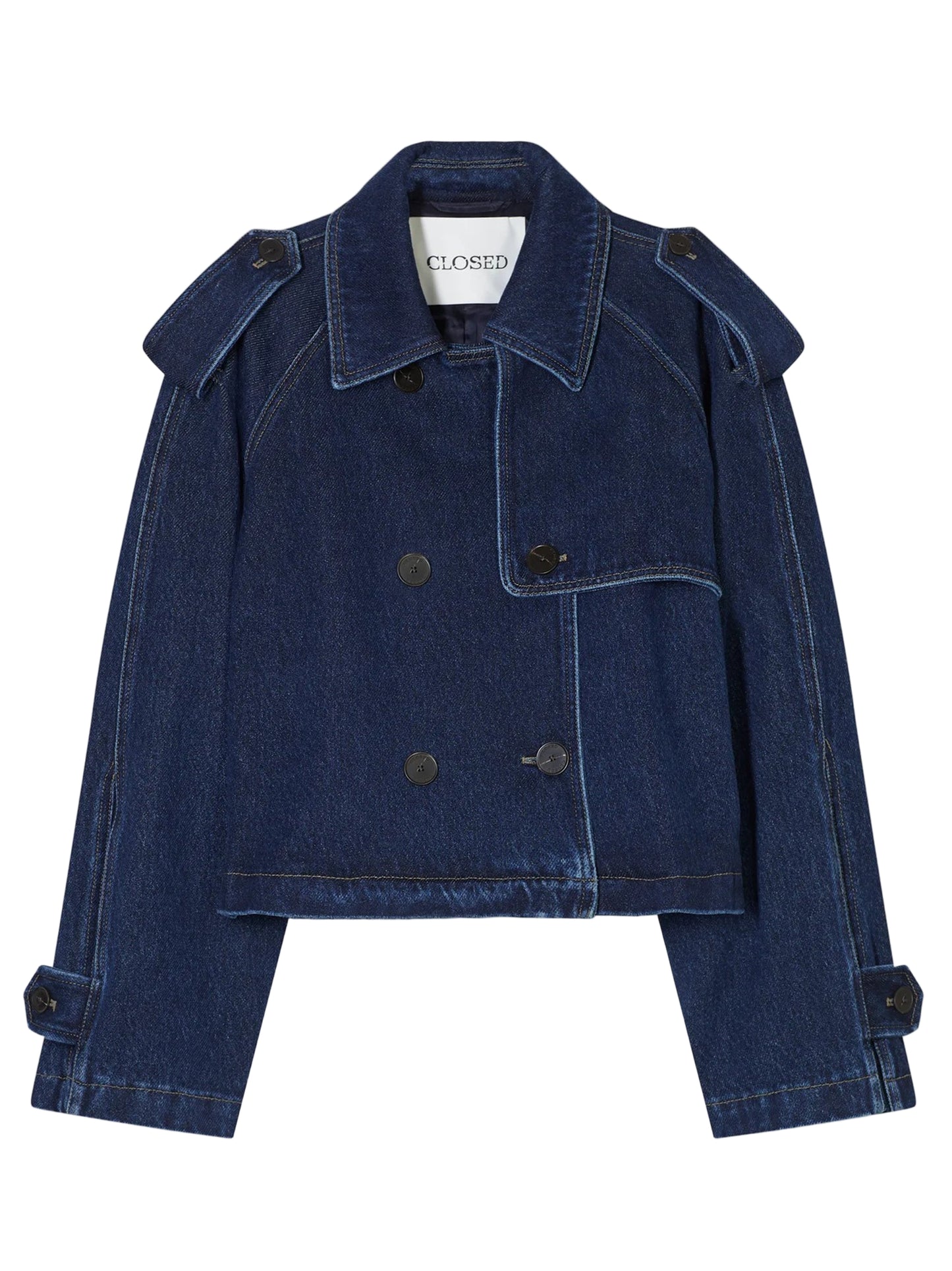 CLOSED Cropped Trench in Dark Blue