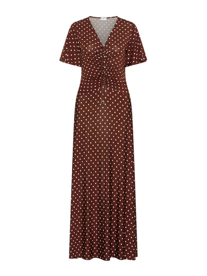 Marella MLSTECA Midi Short Sleeve Dot Dress in Chocolate