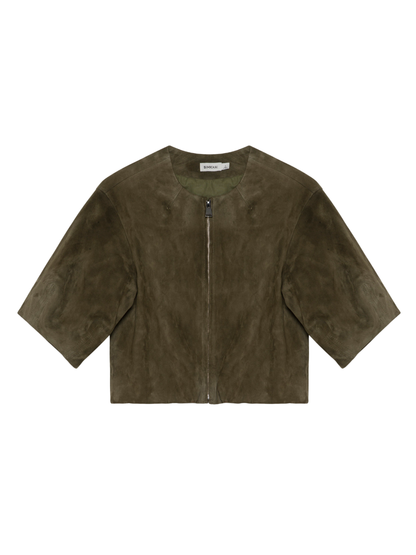 Simkhai Austyn Short Sleeve Suede Jacket in Sea Turtle