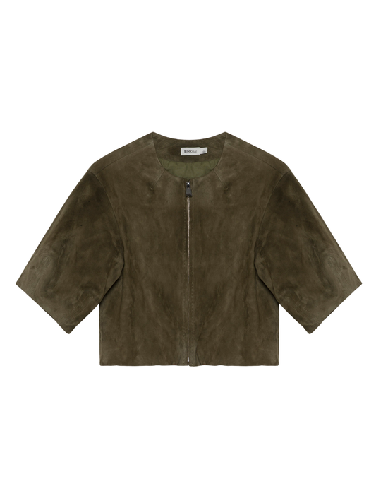 Simkhai Austyn Short Sleeve Suede Jacket in Sea Turtle
