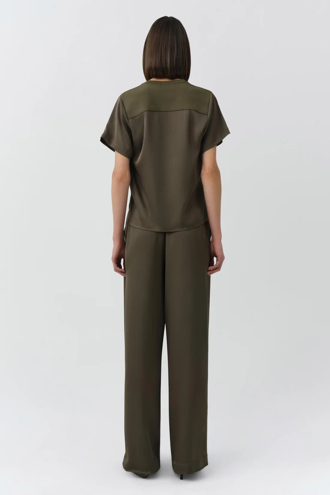 Simkhai Kyra Wide Leg Satin Pant in Sea Turtle