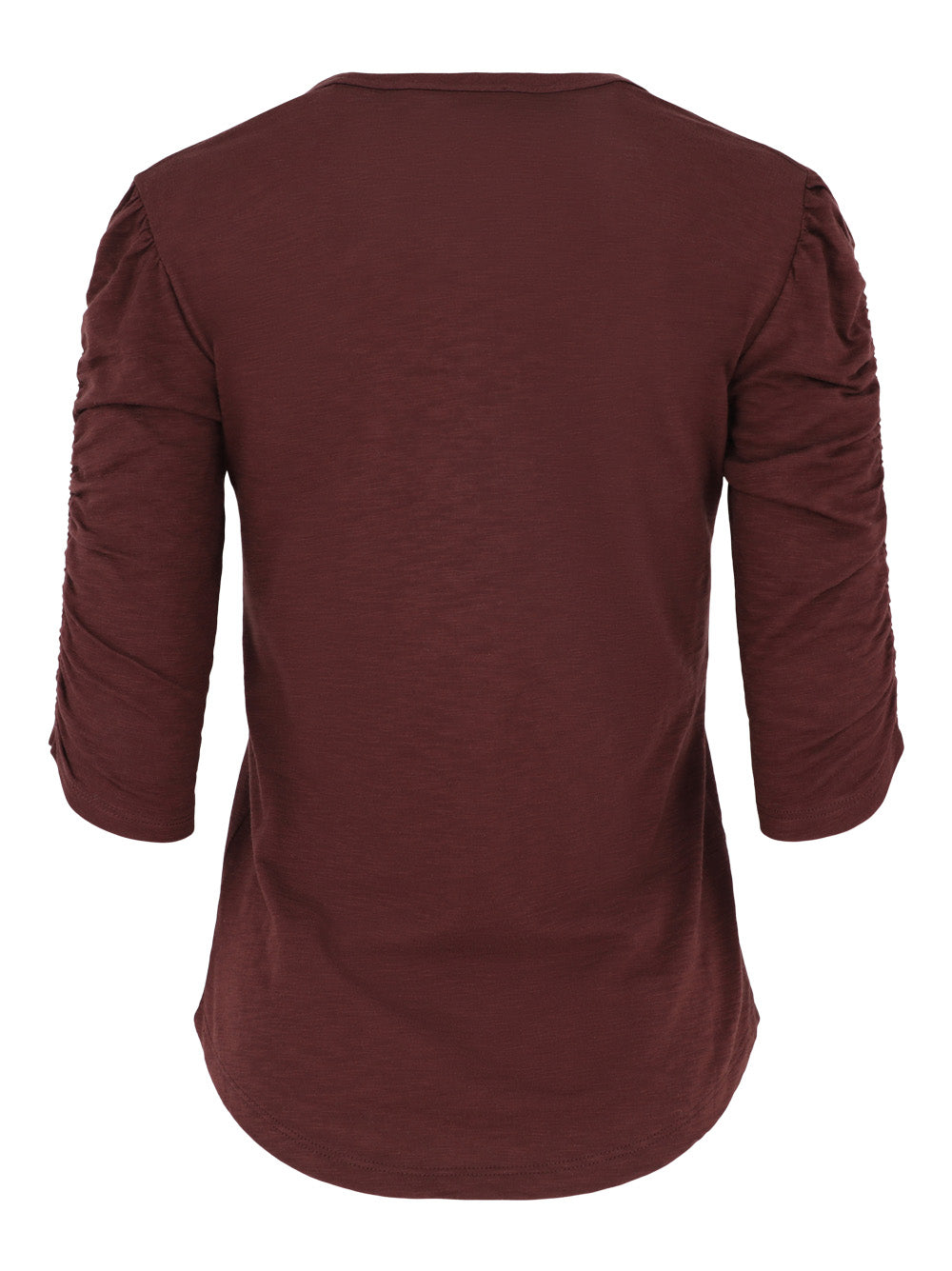 Veronica Beard Waldorf Ruched Sleeve Cotton Slub Top in Raisin