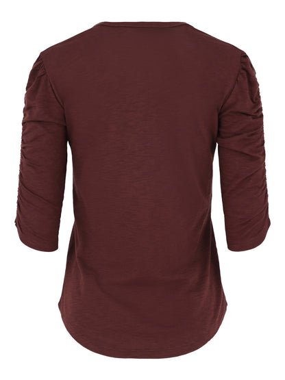 Veronica Beard Waldorf Ruched Sleeve Cotton Slub Top in Raisin