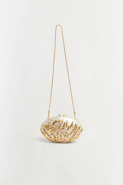 Simkhai Dylan Coral Clutch in Ivory Gold