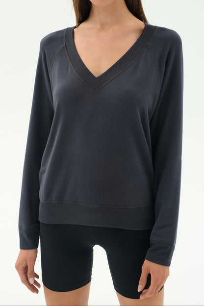 Splits59 Bennie Fleece V-Neck Sweatshirt in Graphite