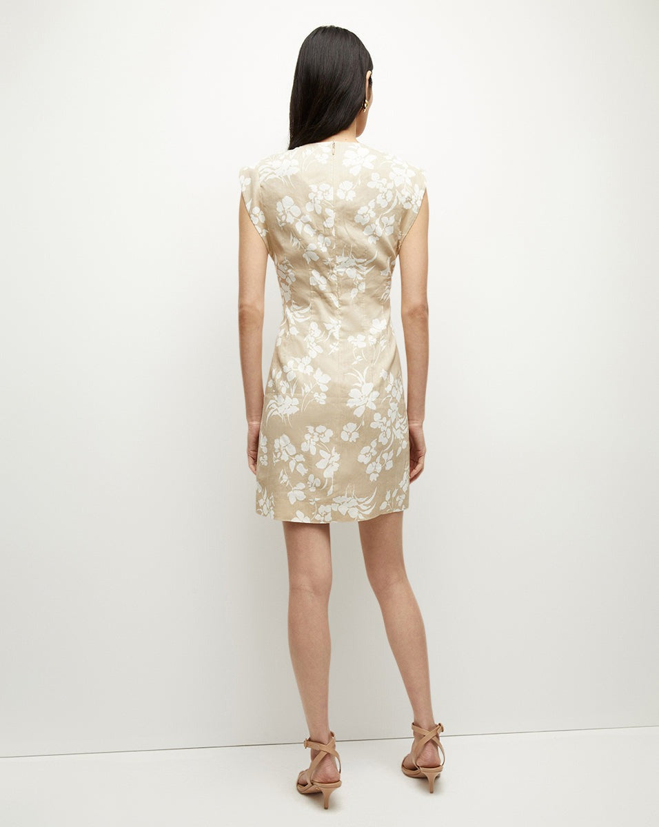 Veronica Beard Rosedale Stretch-Linen Dress in Stone Khaki/Off-White
