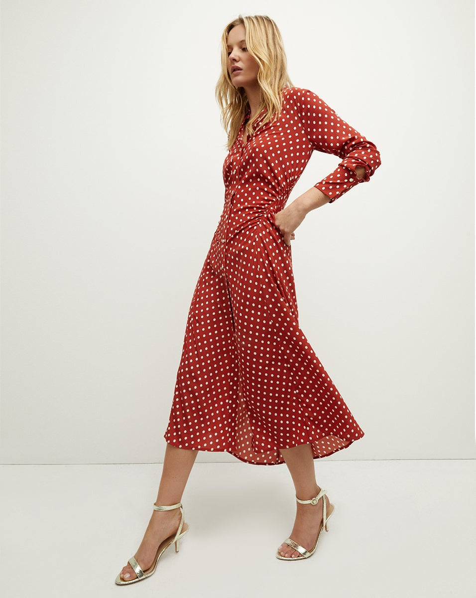 Veronica Beard Lex Dress in Brick Red/Ecru