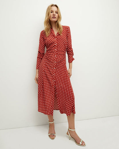 Veronica Beard Lex Dress in Brick Red/Ecru