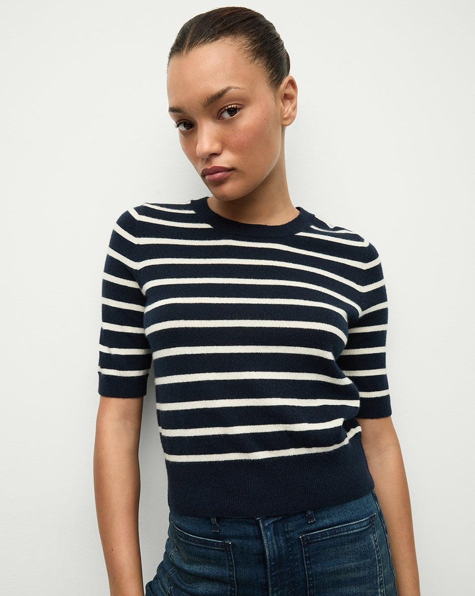 Veronica Beard Shana Cashmere Striped Sweater in Navy/Ivory