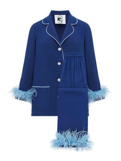 Sleeper Party Pajamas Set with Detachable Feathers in Navy