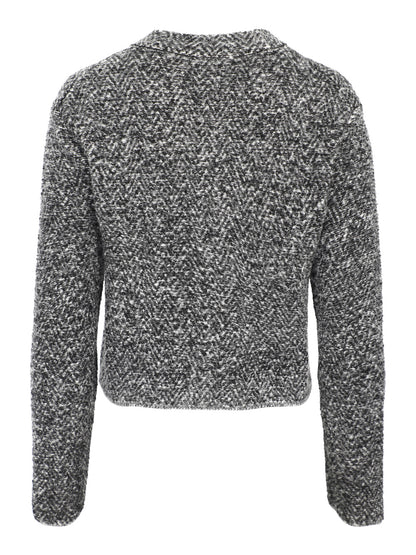 Vince Herringbone Textured Cardi Jacket in Black/Off White Combo