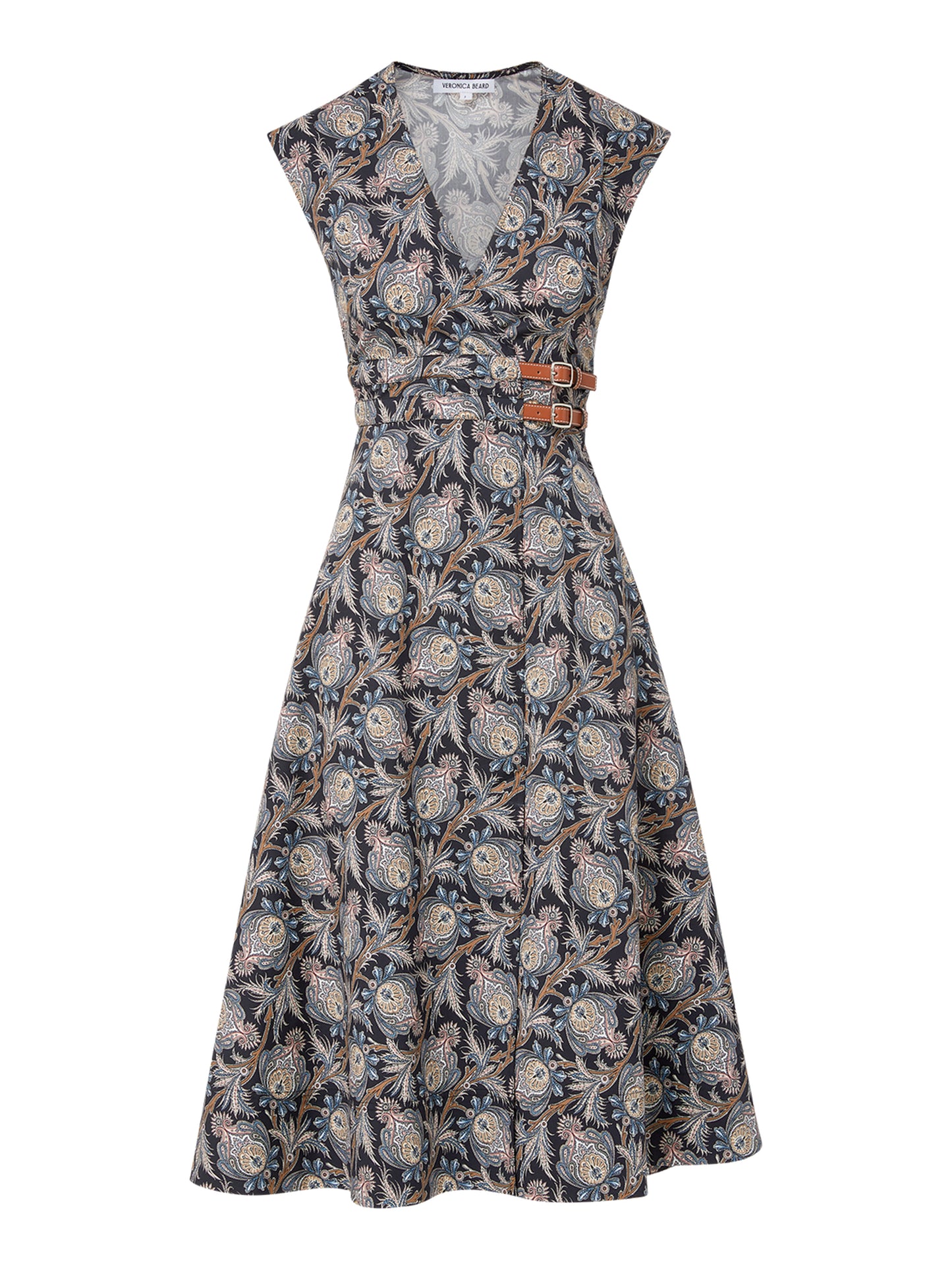 Veronica Beard Nilsen Belted Midi Dress in Black Multi