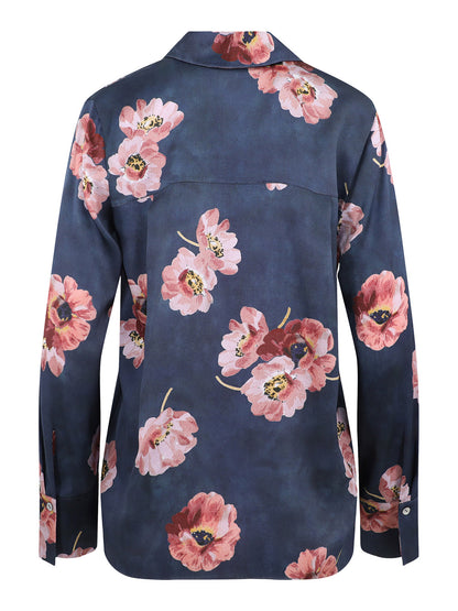 Vince Painted Poppy Long-Sleeve Blouse in Marine Night