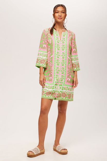 Trina Turk Botanical 3/4-Sleeve Zip Dress in Petra Floral