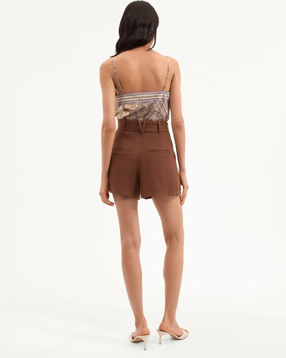 Veronica Beard Piper Stretch-Linen Short in Light Chicory