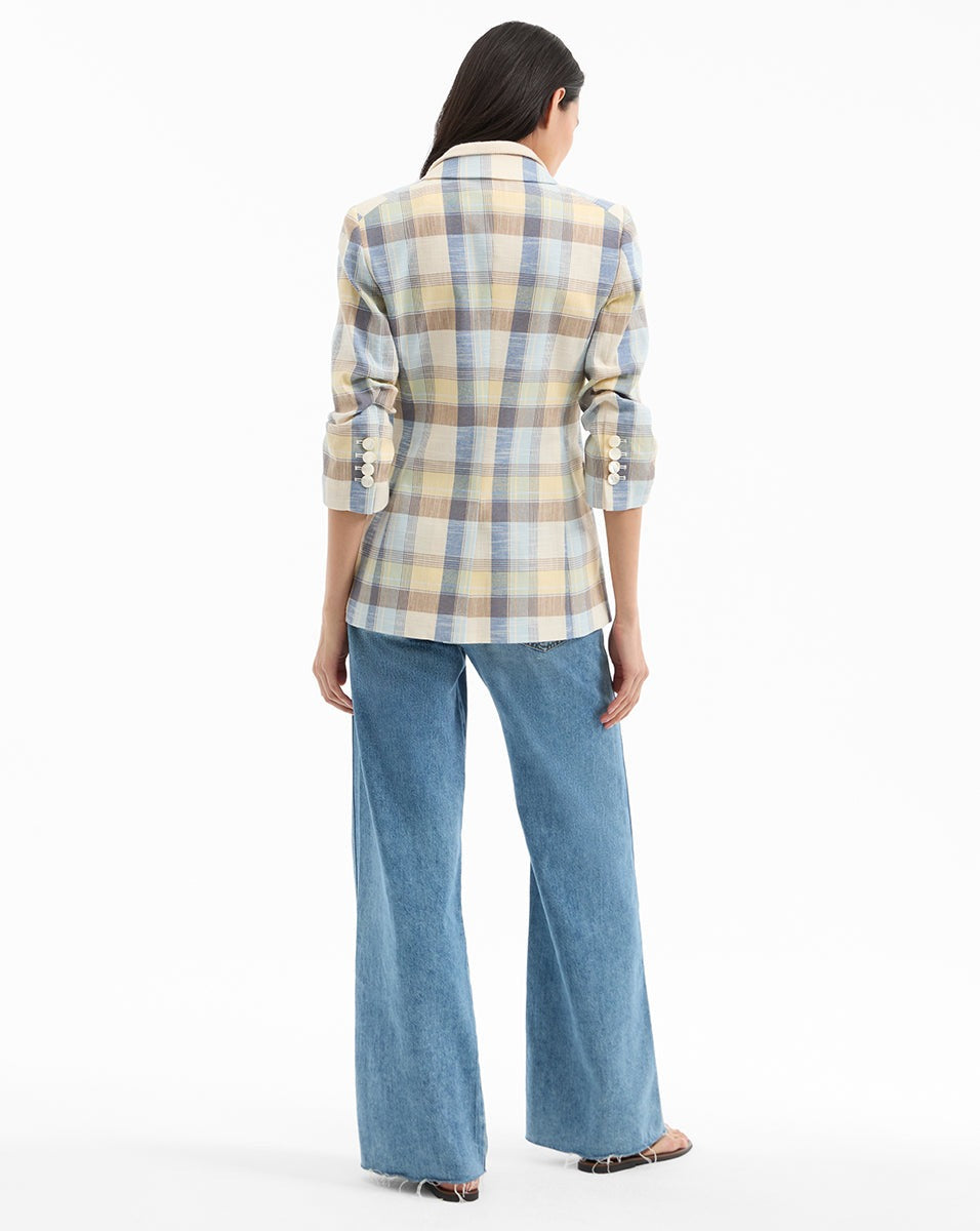 Veronica Beard Clayton Plaid Dickey Jacket in Powder Blue Multi