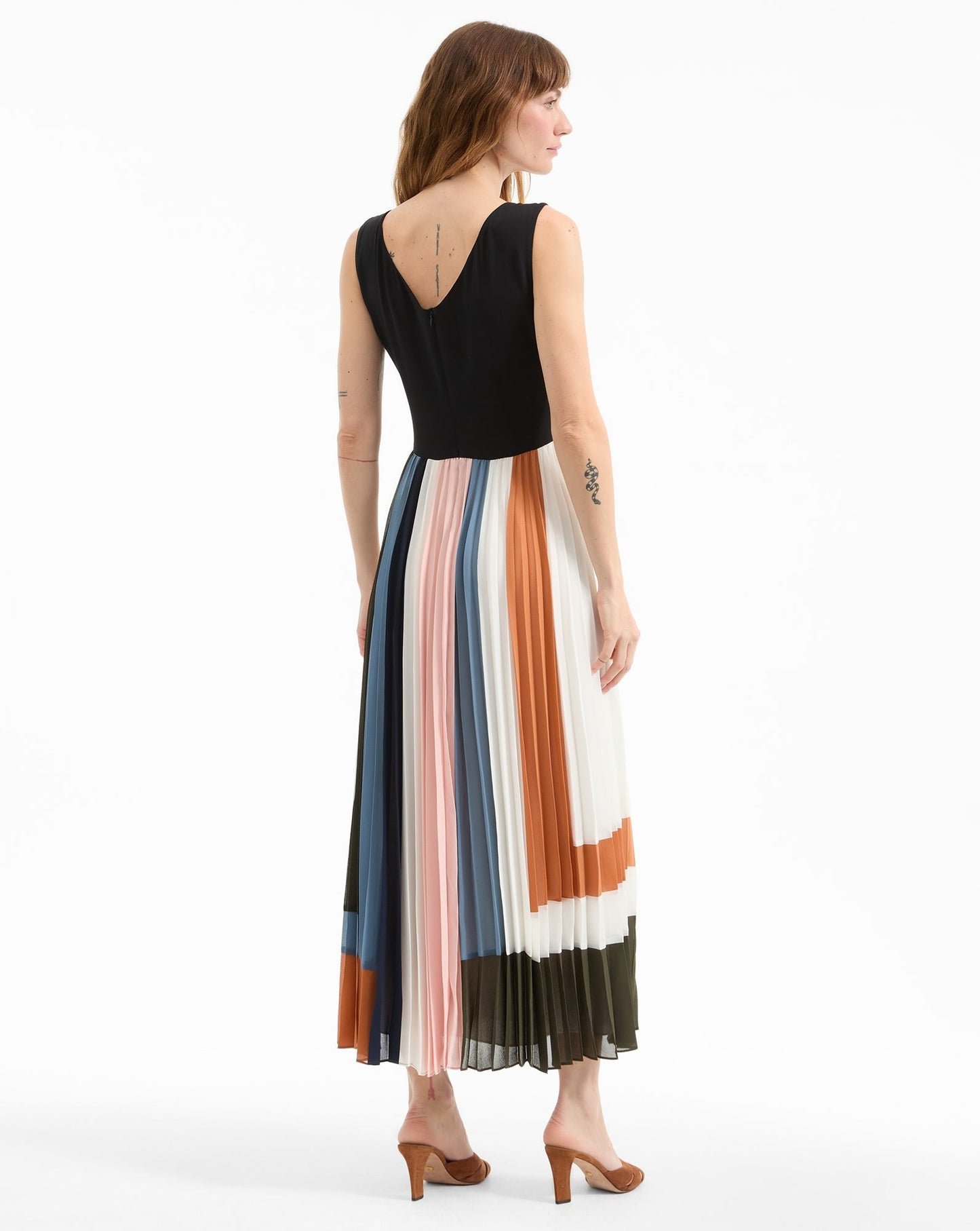 Veronica Beard Nelly Pleated Maxi Dress in Dove Multi