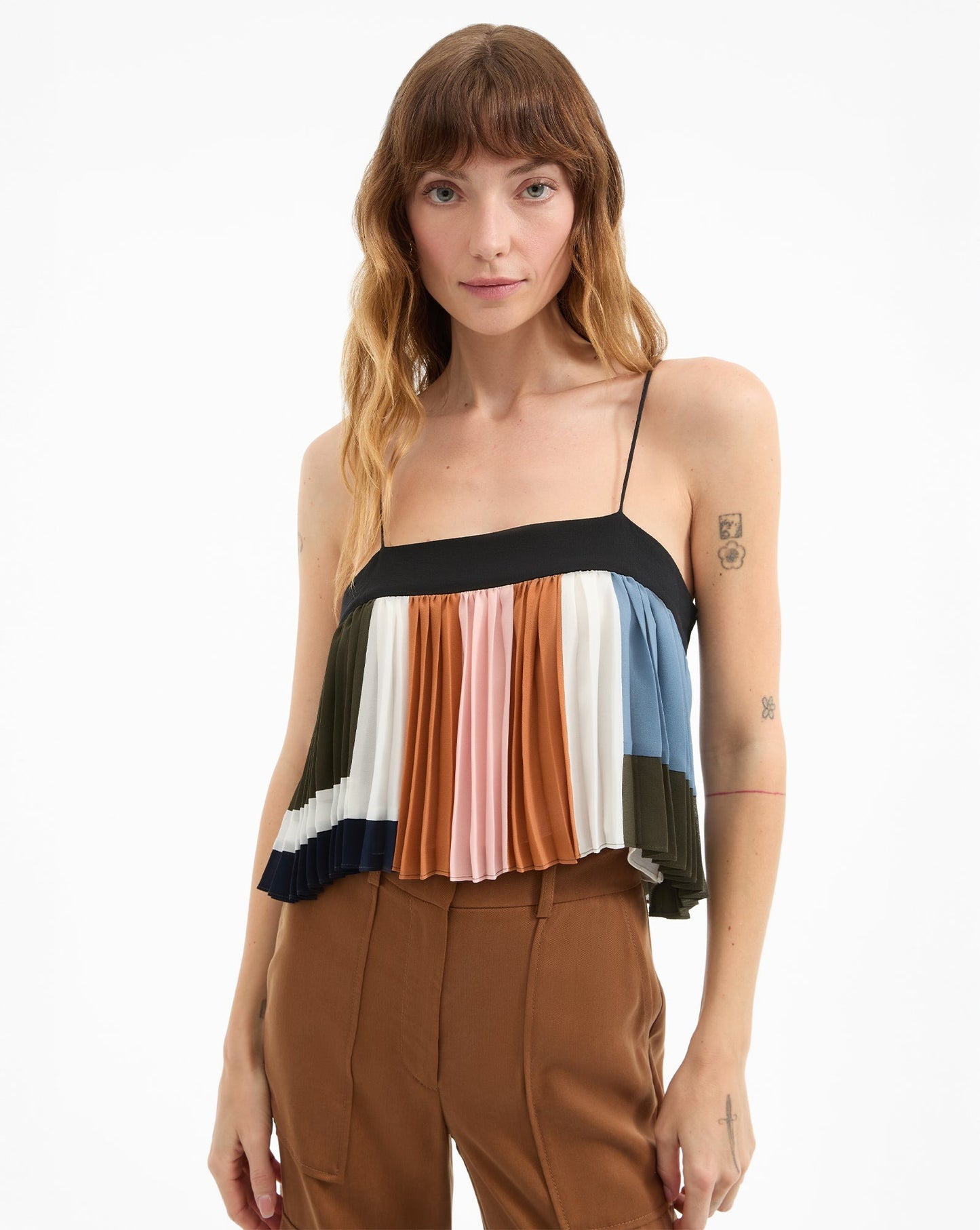 Veronica Beard Janie Pleated Blouse in Dove Multi