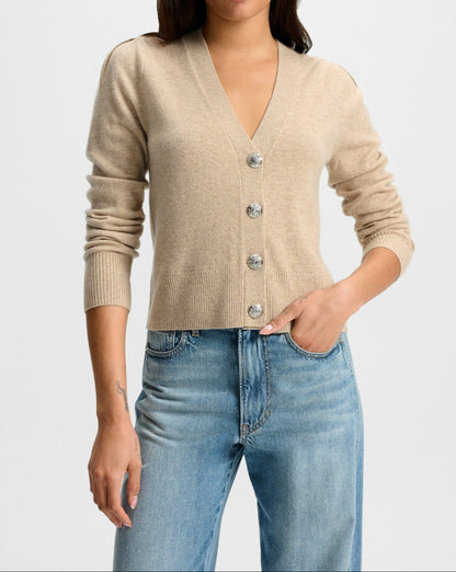 Veronica Beard Solene Cashmere Cardigan in Oatmeal