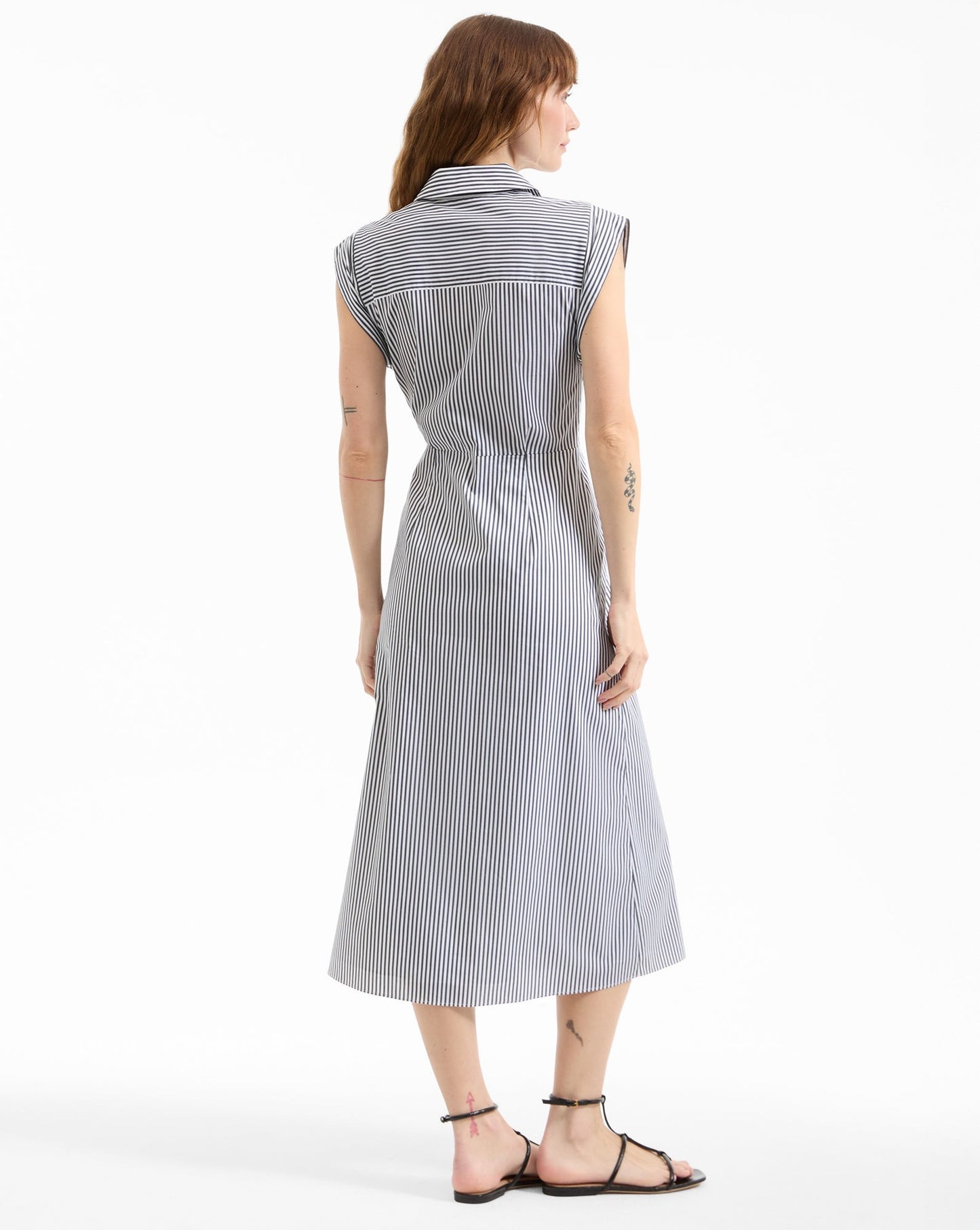 Veronica Beard Haydon Striped Midi Shirtdress in Navy/White