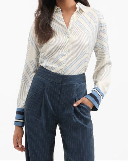 Veronica Beard Delila Blouse in Dove/Blue Lake Multi
