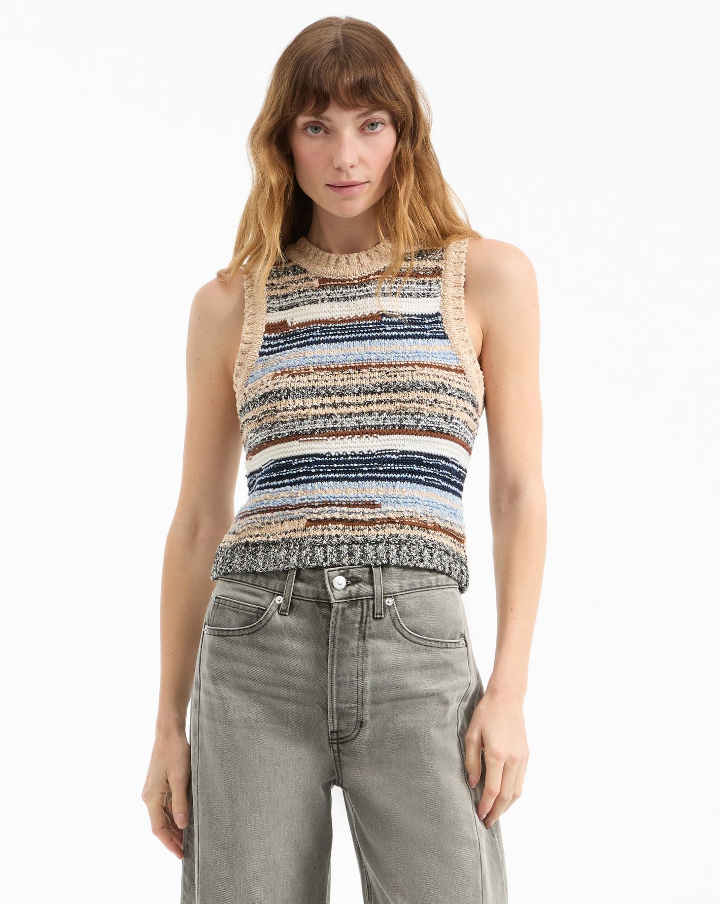 Veronica Beard Cropped Jerrel Knit Tank in Whisky Multi