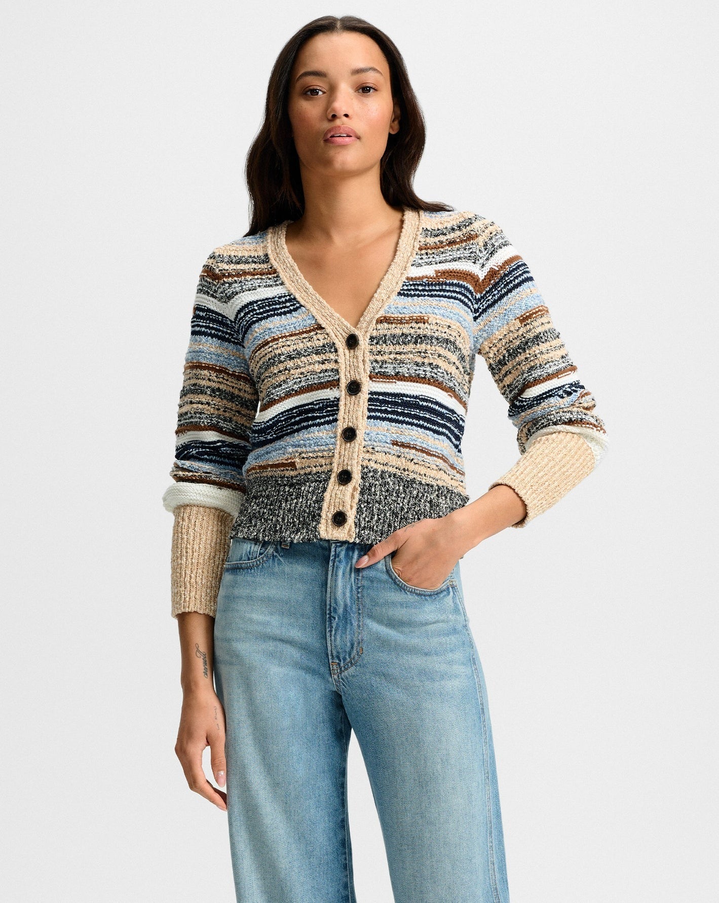Veronica Beard Cecily Wool-Blend Cardigan in Whisky Multi