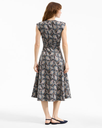 Veronica Beard Nilsen Belted Midi Dress in Black Multi