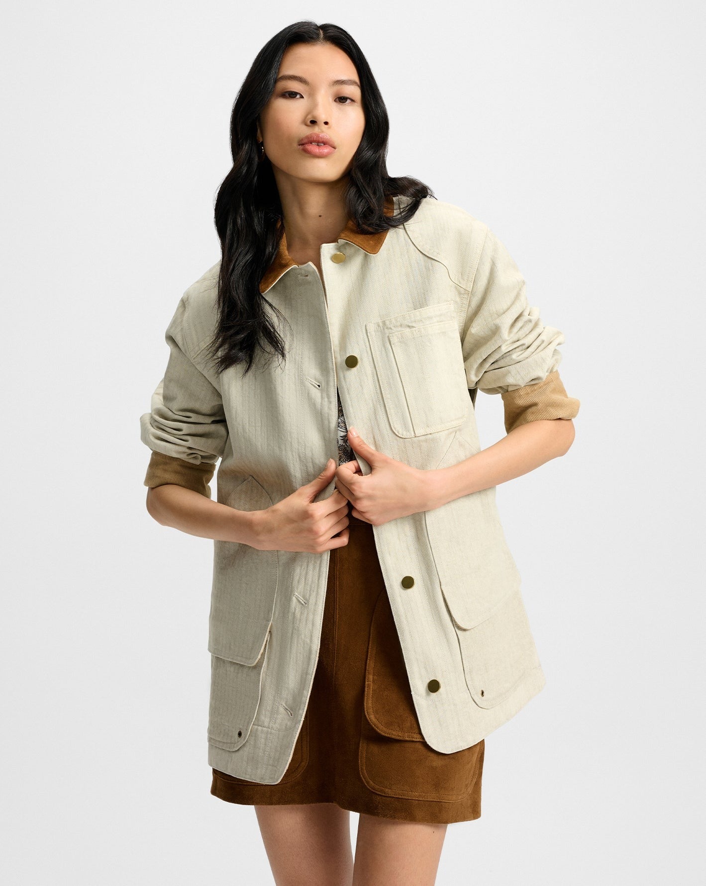 Veronica Beard Abbas Chore Jacket in Light Oatmeal