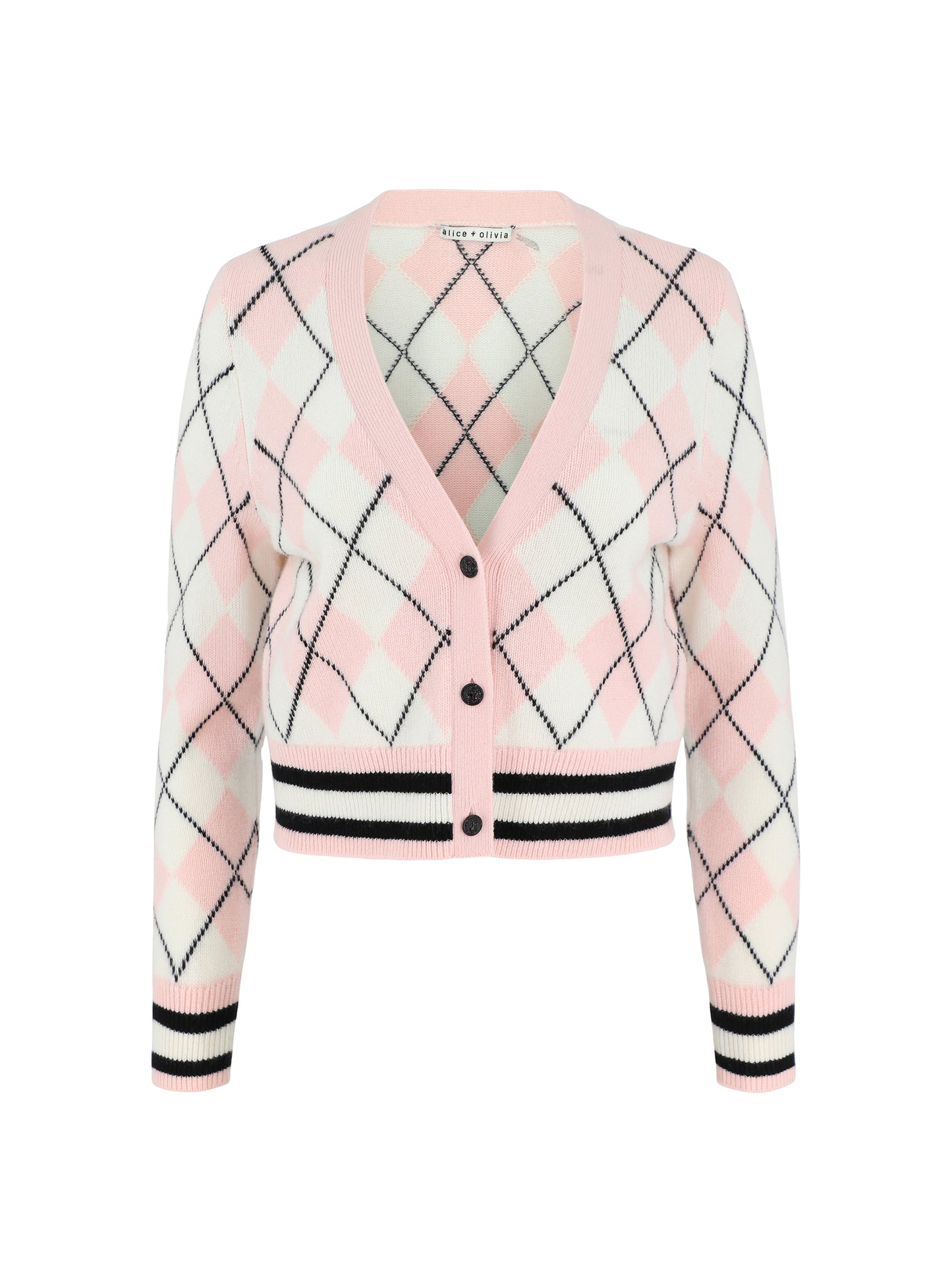 Alice + Olivia Grace Argyle Cardigan in English Rose/Multi