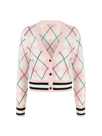 Alice + Olivia Grace Argyle Cardigan in English Rose/Multi