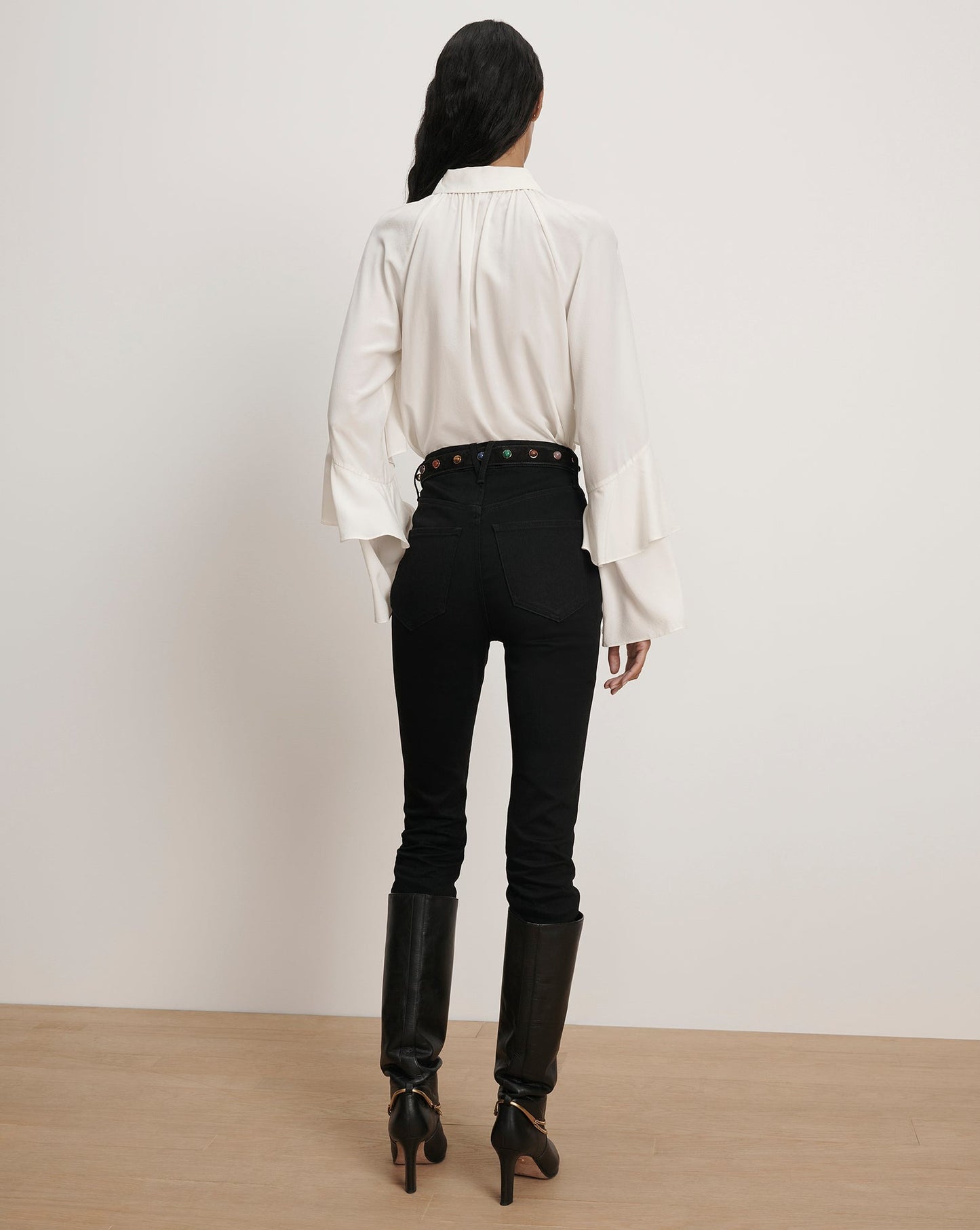 Veronica Beard Demaris Ruffled Button-Down Blouse in Dove