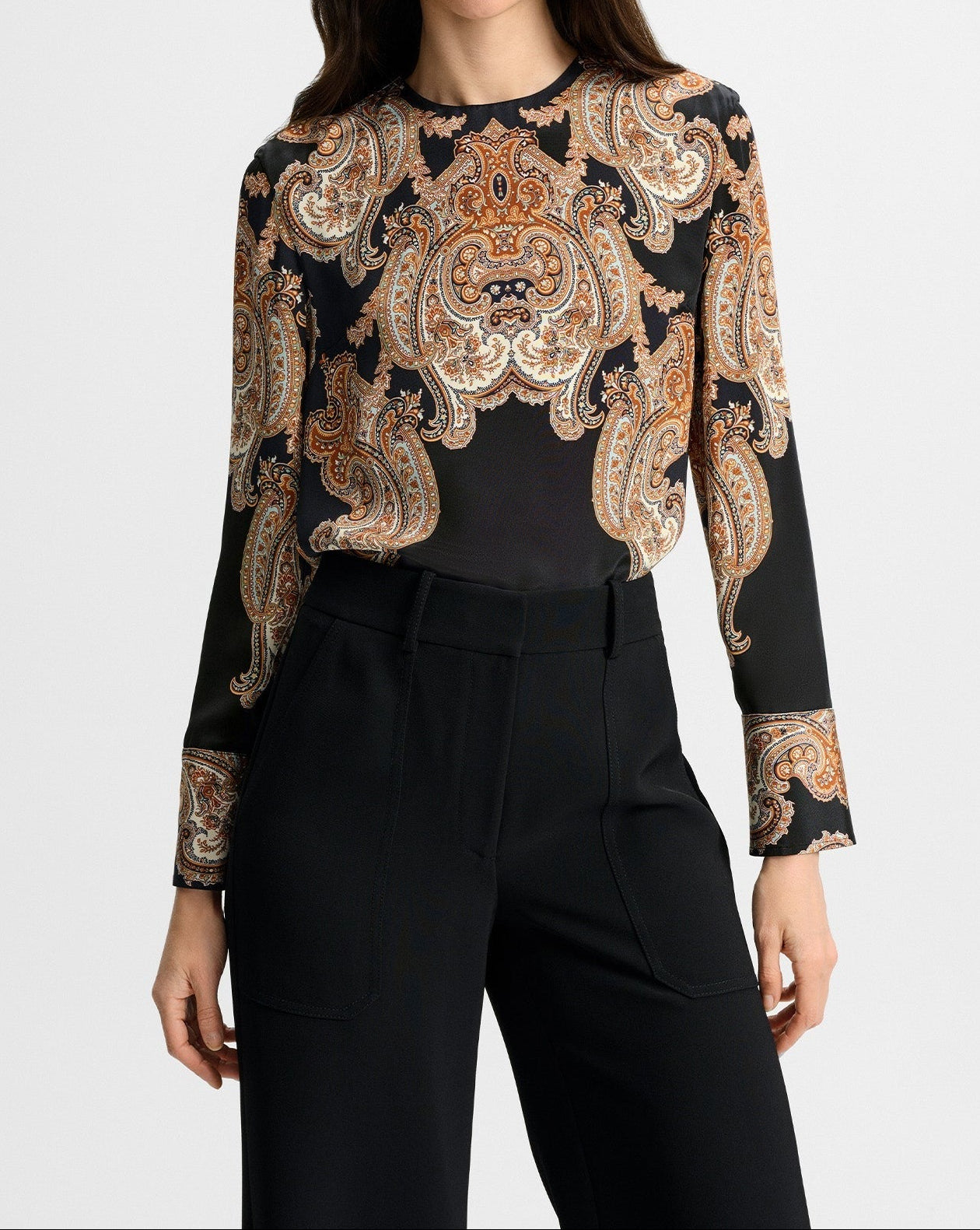 Veronica Beard Karisse Paisley Silk Blouse in Black Multi