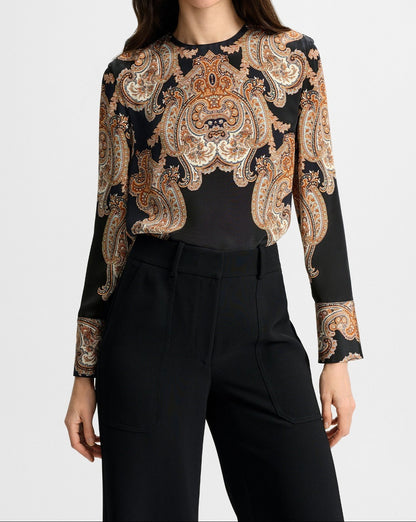 Veronica Beard Karisse Paisley Silk Blouse in Black Multi