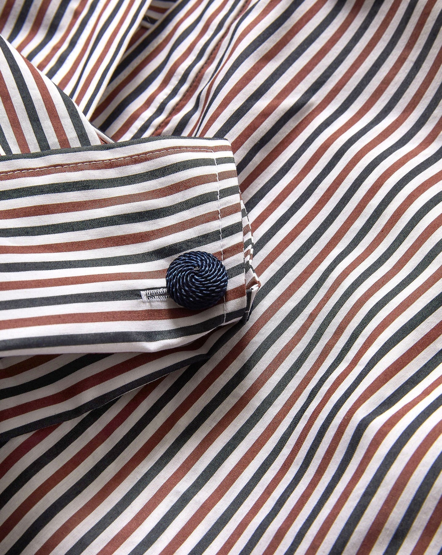 Veronica BeardDraymond Striped Cuff-Sleeve Shirt in Navy/Brandy Multi