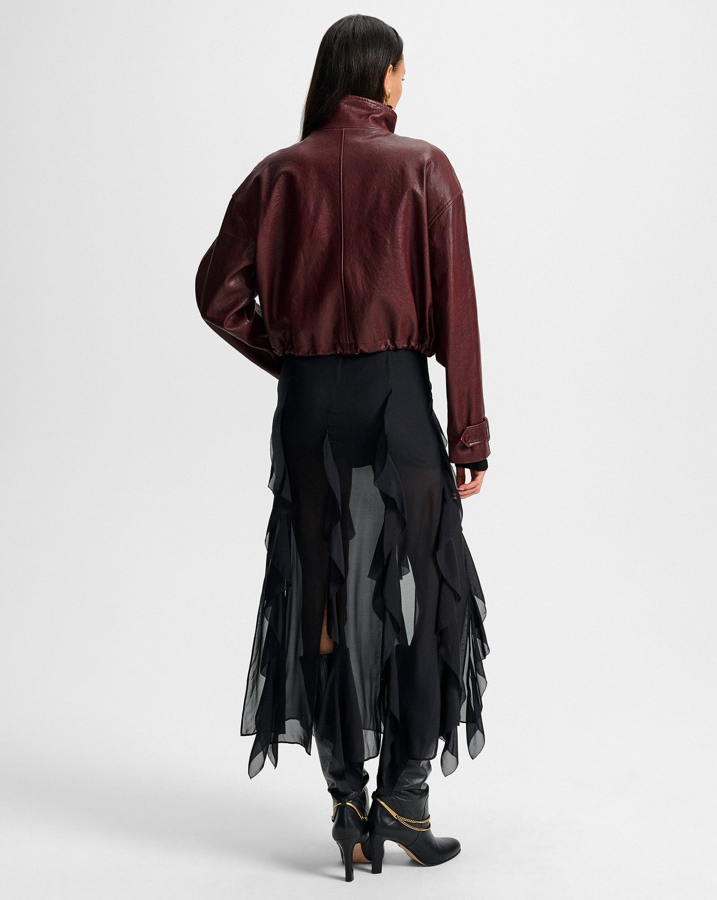 Veronica Beard Bateman Cropped Leather Jacket in Raisin