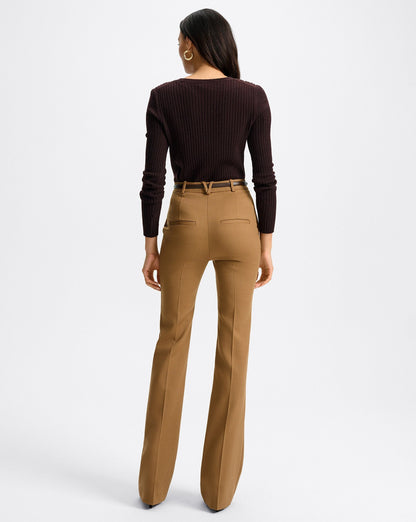 Veronica Beard Gracie Belted Flare Pant in Dark Acorn