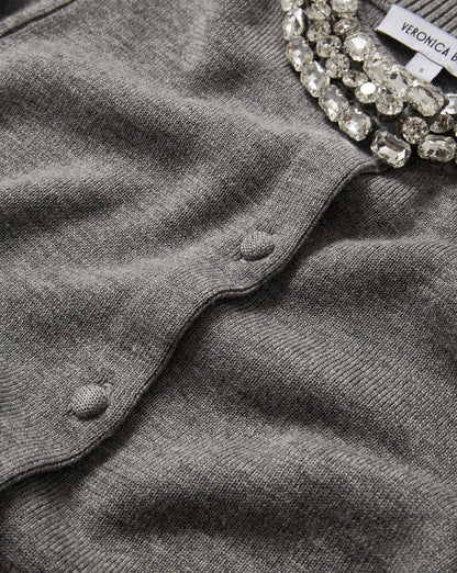Veronica Beard Daro Embellished Cardigan in Dark Heather Grey