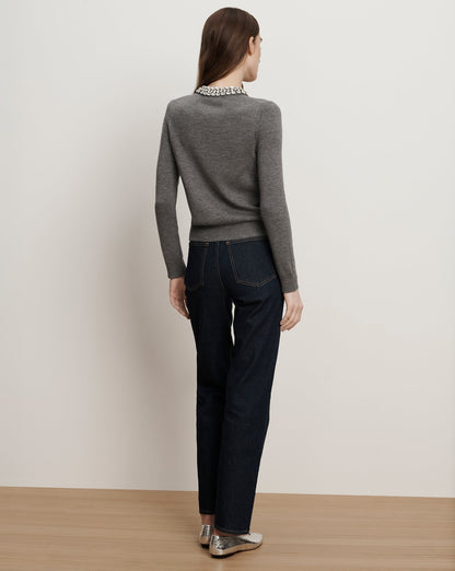 Veronica Beard Daro Embellished Cardigan in Dark Heather Grey