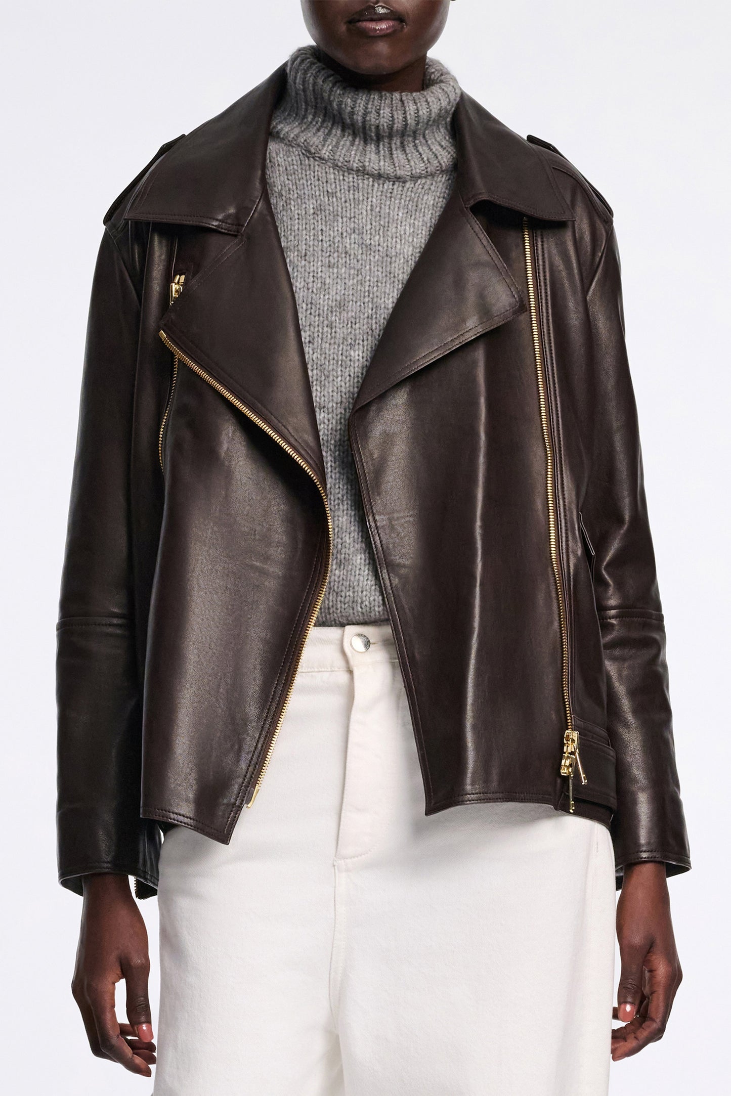 Dorothee Schumacher Biker Jacket in Black Chocolate