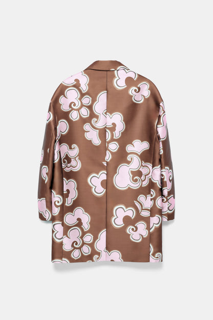 Dorothee Schumacher Floral Statement Coat in Off White/Chocolate