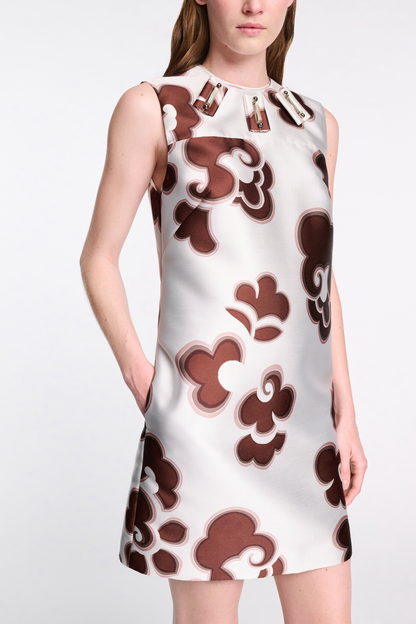 Dorothee Schumacher Floral Statement Dress in Off White/Chocolate
